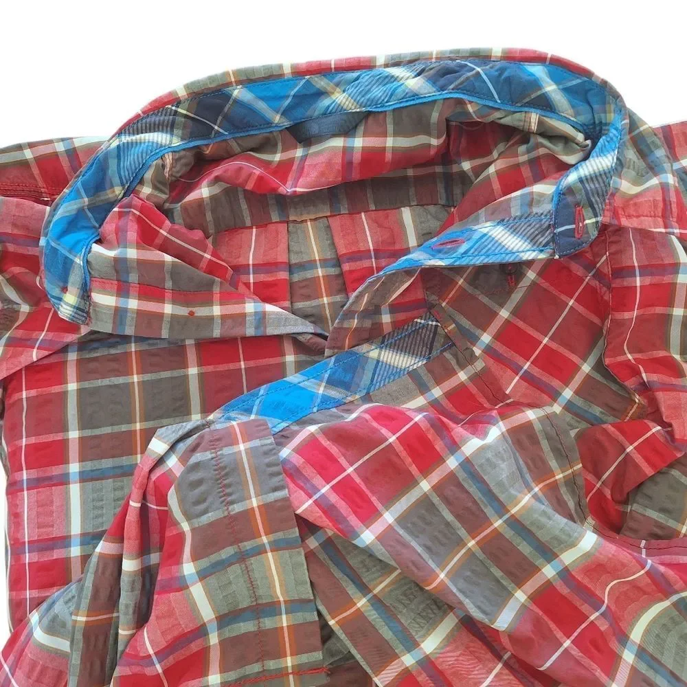 The North Face Seersucker Shirt QuickDry SS Alcoasta Red Plaid Button Up XXL 2XL